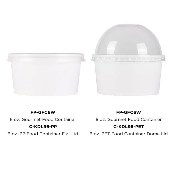 [500 ct] 6 oz Gourmet Paper Food Container | White | 96 mm