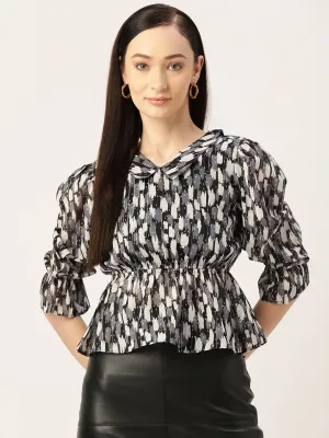 Abstract Print Peter Pan Collar Top
