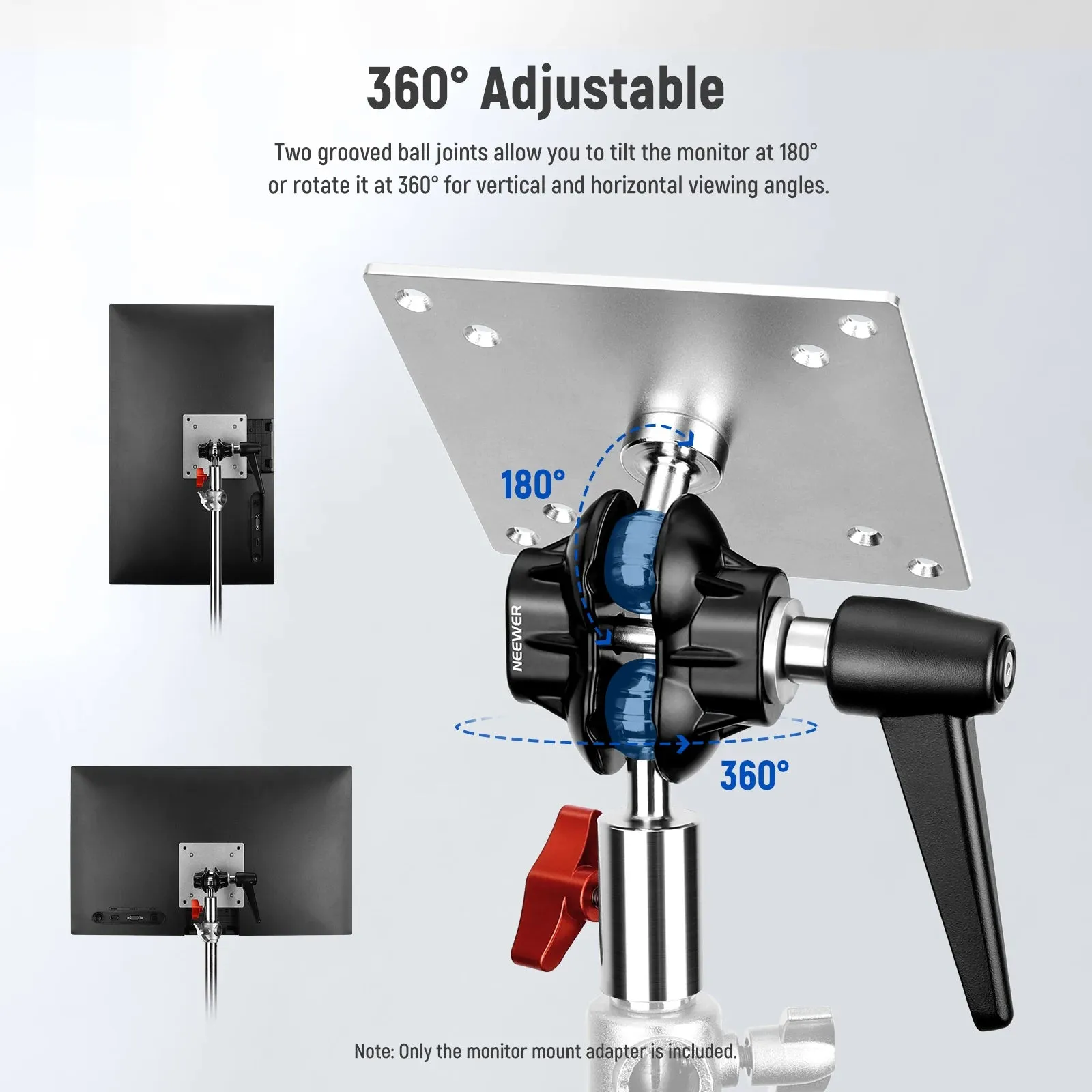Adjustable Vesa Mount for Monitor Dual 360 Ball Joint M4 Screw 5/8 Light Stand Adapter
