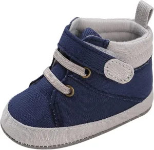 Baby Boys Girls High Top Shoes Soft Soles Non Slip Infant Ankle Shoes Toddler Prewalker First Walking Crib Shoes (Blue, 12)