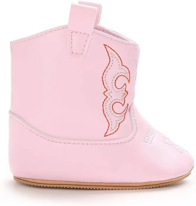 Baby Boys Girls Western Cowboy Embroidery Leather Boots Infant Moccasins High Top Booties Toddler Soft Sole Non-Slip First Walker Crib Shoes