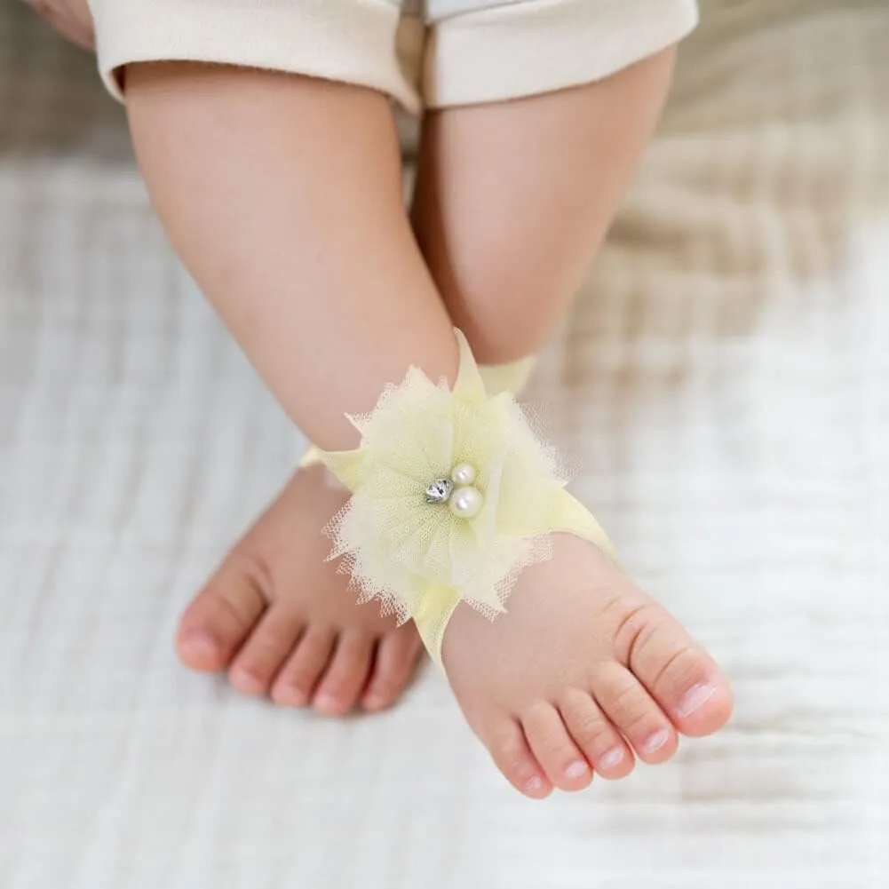 Baby Girl's Barefoot Sandals Bow, 12 Pairs Elastic Ribbon Strap String Soleless Footless Shoes, Bows Feet Wraps Accessories for Baby Girls Newborns Infants Toddlers Kids