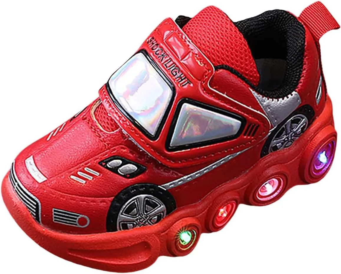 Baby Light Up Shoes Casual Cartoon Car Sneaker Kids Sports Shoes Light Up Shoes for Boys Toddler Girl Tennis Shoes
