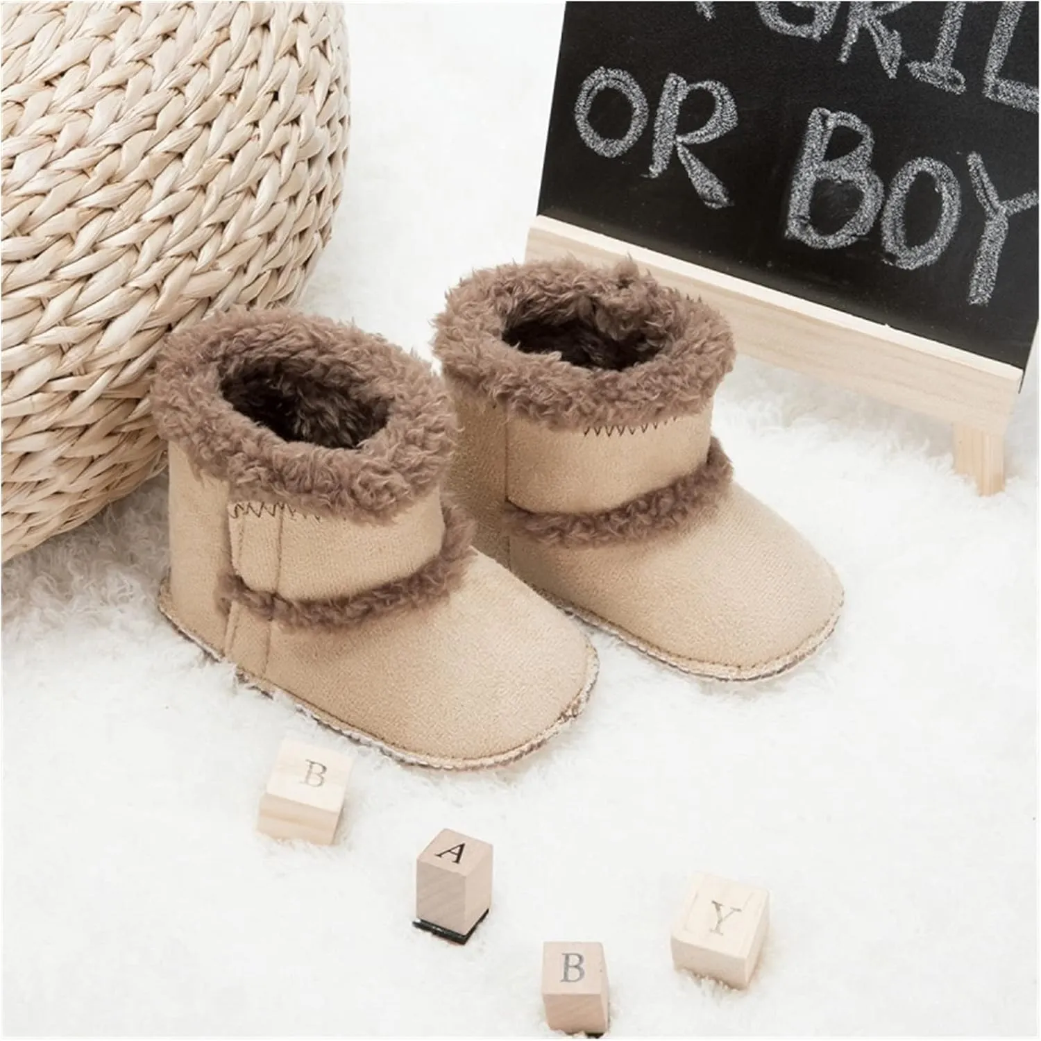 Baby Shoes Baby Girls Boys Winter Warm Plush Boots Newborn Furry Mid-Calf Soft Sole Fluffy Snow Booties Shoes (Color : H, Size : 6-12 Months)