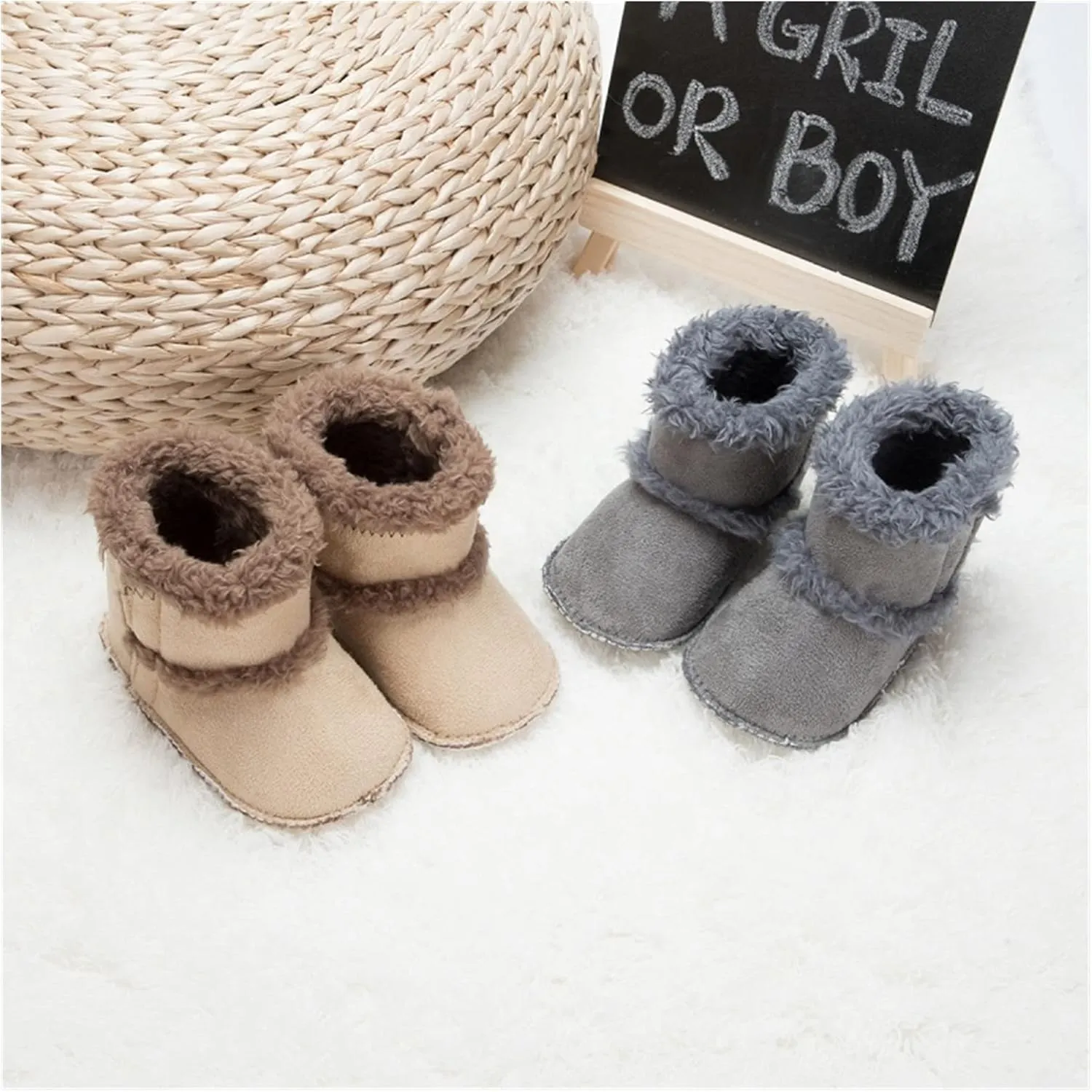 Baby Shoes Baby Girls Boys Winter Warm Plush Boots Newborn Furry Mid-Calf Soft Sole Fluffy Snow Booties Shoes (Color : H, Size : 6-12 Months)