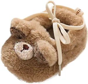 Baby Toddler Fleece Warm Floor Crib Shoes Fashion Cartoon Bear Printing Non Slip Softy Sole First Walk Shoes