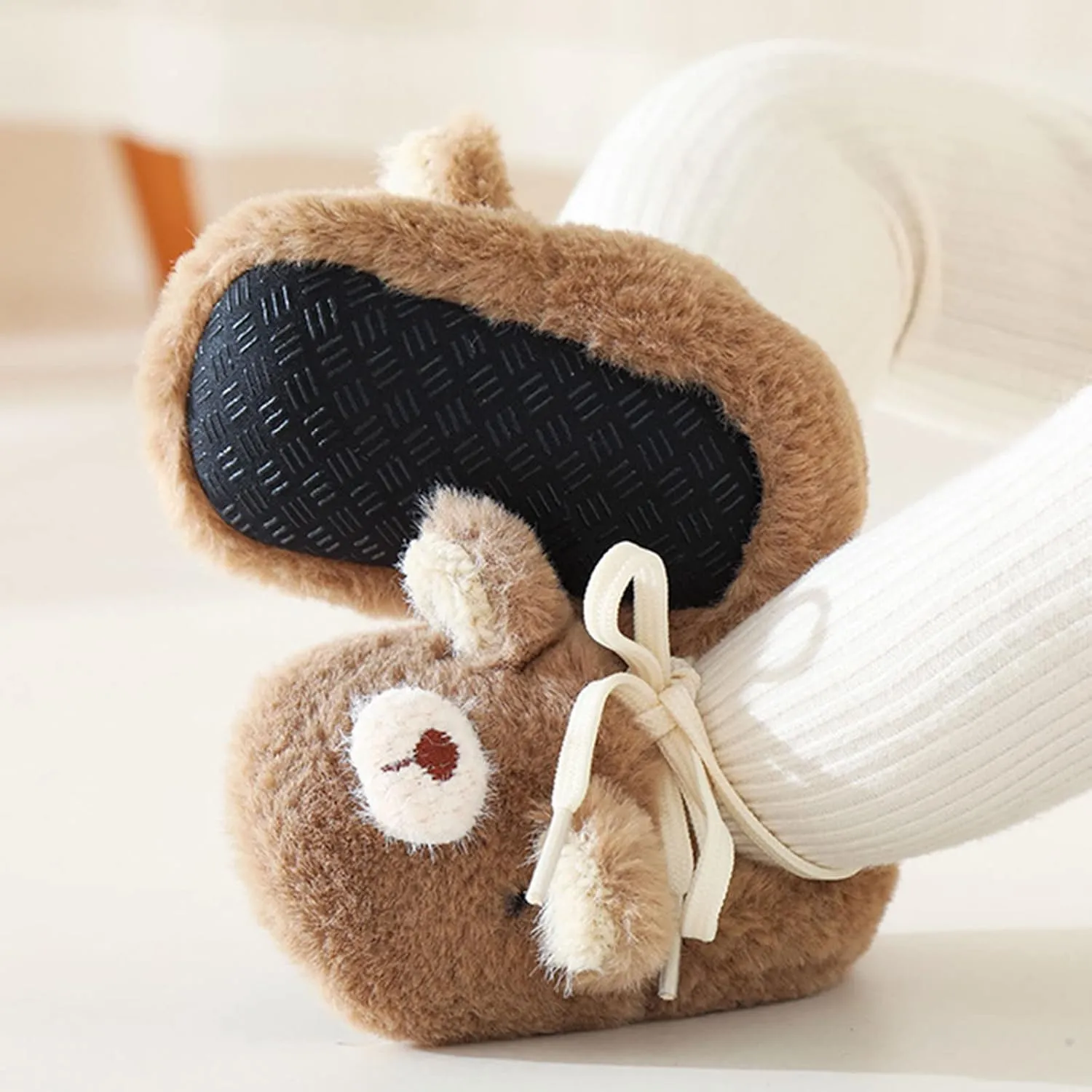 Baby Toddler Fleece Warm Floor Crib Shoes Fashion Cartoon Bear Printing Non Slip Softy Sole First Walk Shoes