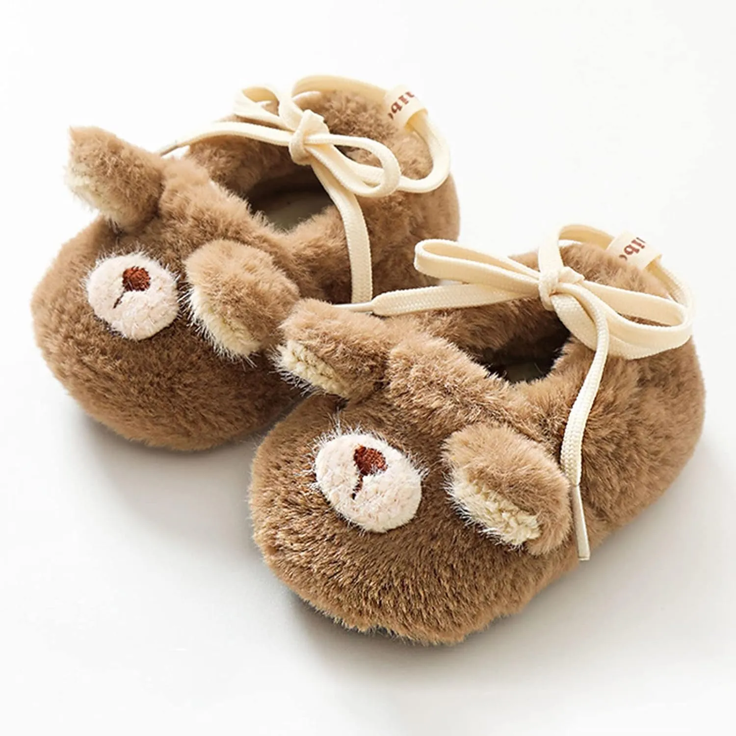 Baby Toddler Fleece Warm Floor Crib Shoes Fashion Cartoon Bear Printing Non Slip Softy Sole First Walk Shoes