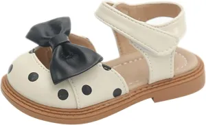 Baby Toddler Kid Girl Casual Hook & Loop Closed-Toe Sandal Bow Rubber Soft Sole Birthday Beach Low Heel Shoes