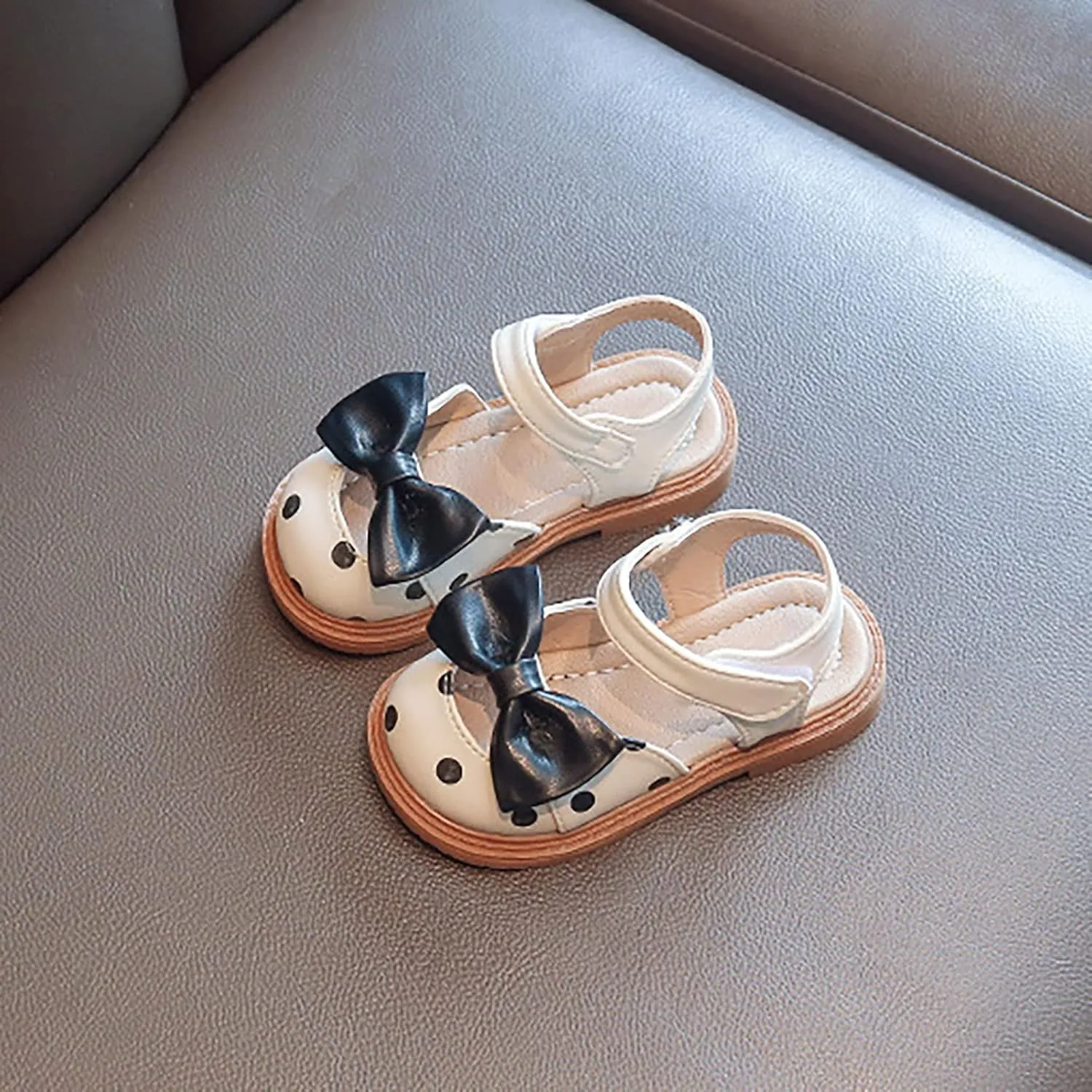 Baby Toddler Kid Girl Casual Hook & Loop Closed-Toe Sandal Bow Rubber Soft Sole Birthday Beach Low Heel Shoes