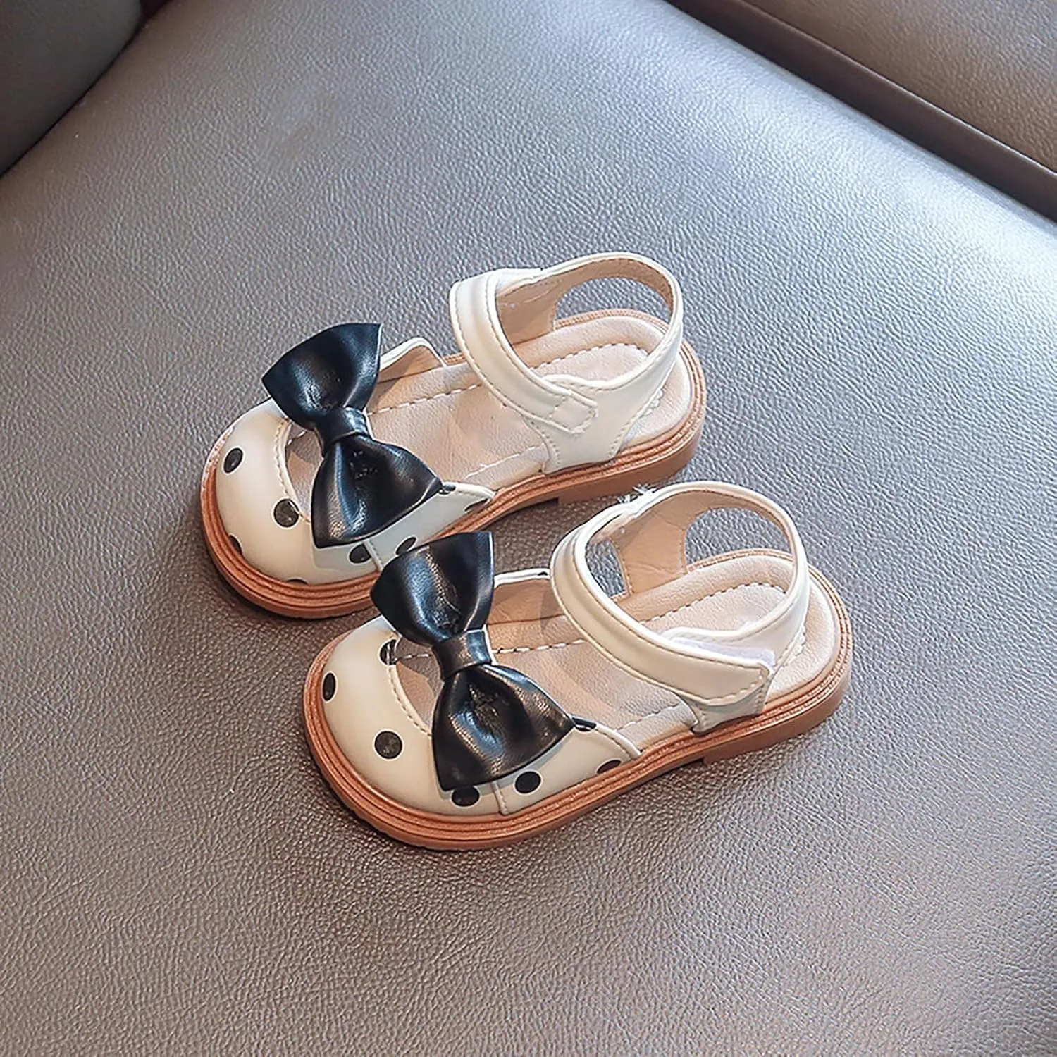 Baby Toddler Kid Girl Casual Hook & Loop Closed-Toe Sandal Bow Rubber Soft Sole Birthday Beach Low Heel Shoes