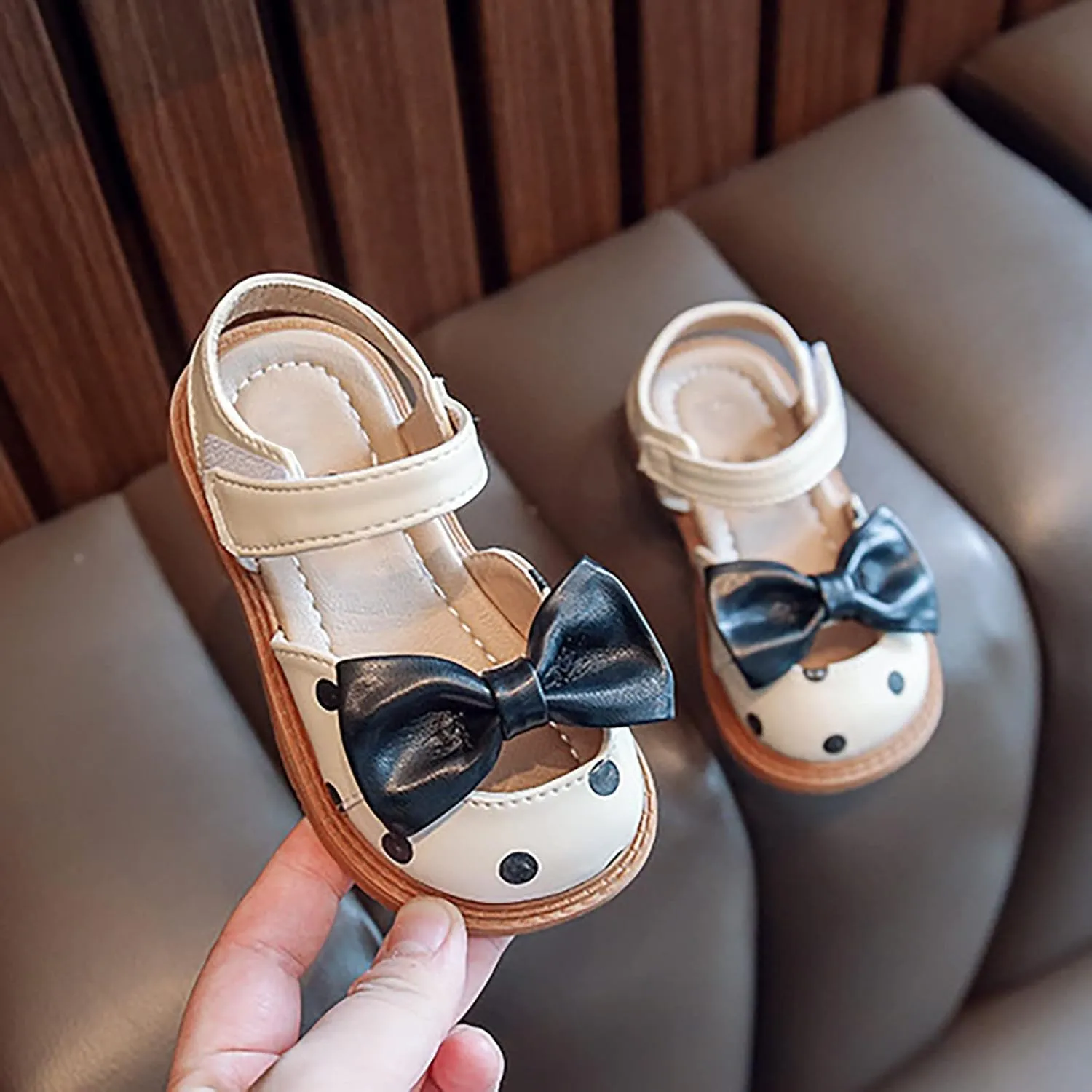 Baby Toddler Kid Girl Casual Hook & Loop Closed-Toe Sandal Bow Rubber Soft Sole Birthday Beach Low Heel Shoes