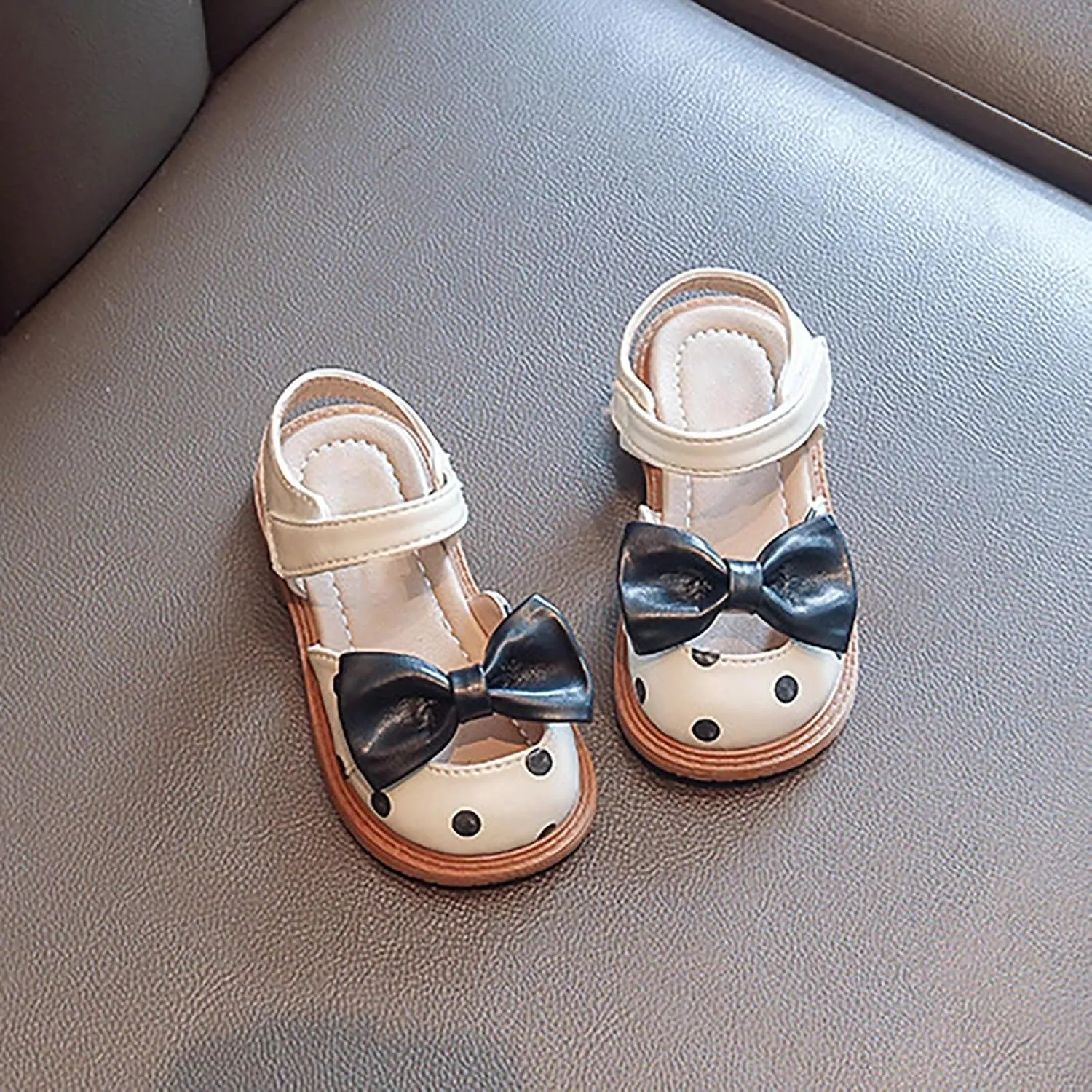 Baby Toddler Kid Girl Casual Hook & Loop Closed-Toe Sandal Bow Rubber Soft Sole Birthday Beach Low Heel Shoes