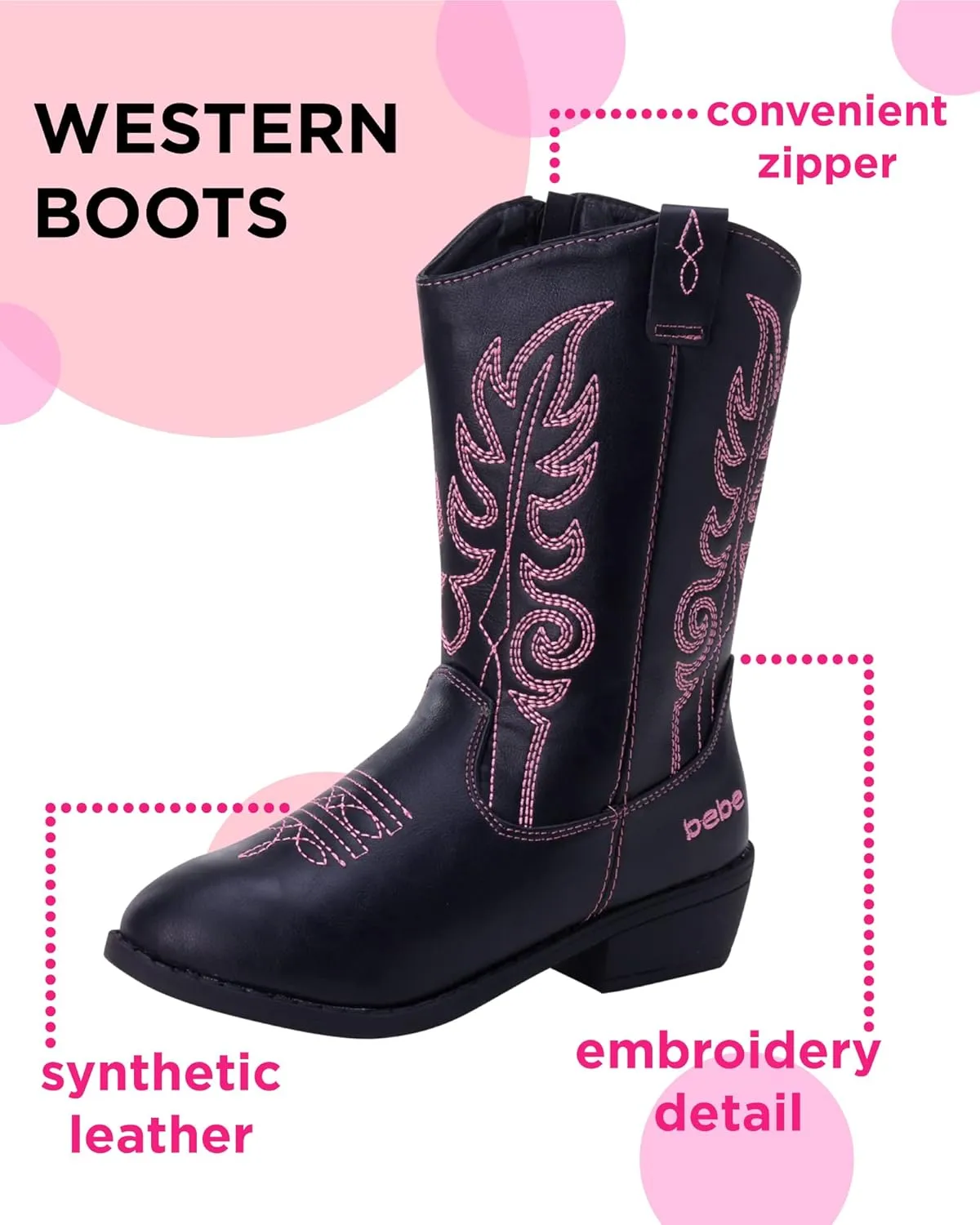 bebe Girls' Cowboy Boots - Classic Western Country Cowgirl Boots - Mid Calf Riding Shoes for Toddlers Little and Big Girls