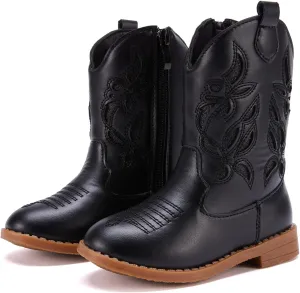 BMCiTYBM Toddler Girls Cowboy Cowgirl Boots Little Kids Pointed Toe Western Boots Mid Calf Side Zipper Riding Shoes for All Seasons (Toddler/Little Kid)