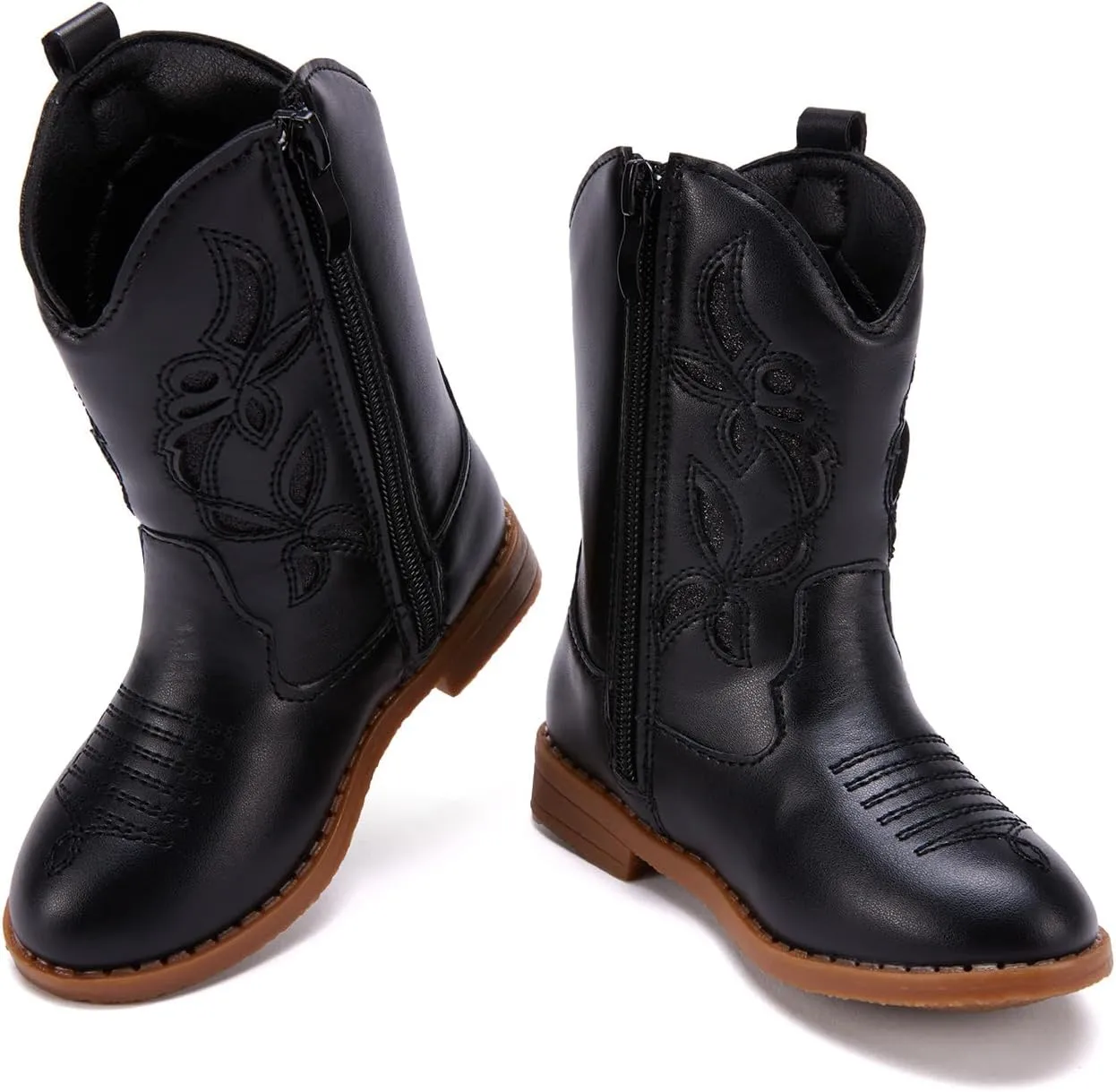 BMCiTYBM Toddler Girls Cowboy Cowgirl Boots Little Kids Pointed Toe Western Boots Mid Calf Side Zipper Riding Shoes for All Seasons (Toddler/Little Kid)