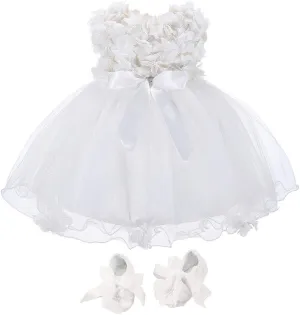 Bow Dream Baby Flower Girl Dress with Shoes Applique Birthday Princess Party