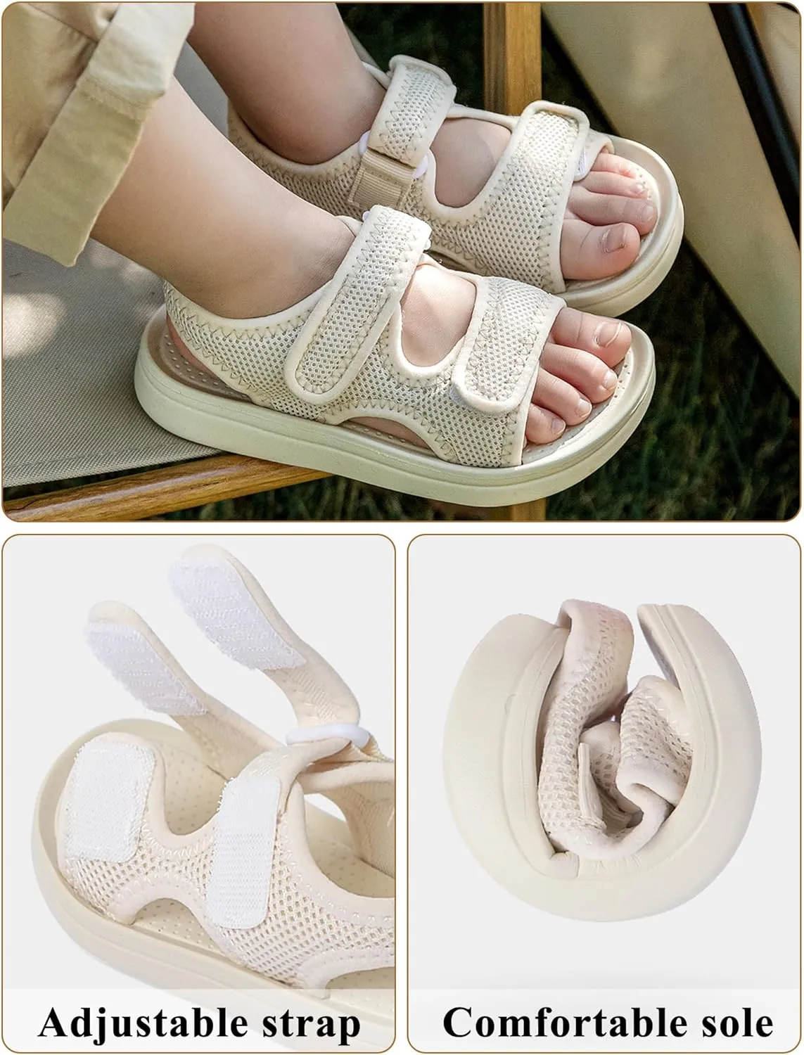 Boys Girls Summer Sandals Double Adjustable Strap Non-Slip Shoes Fashion Open Toe Footwear
