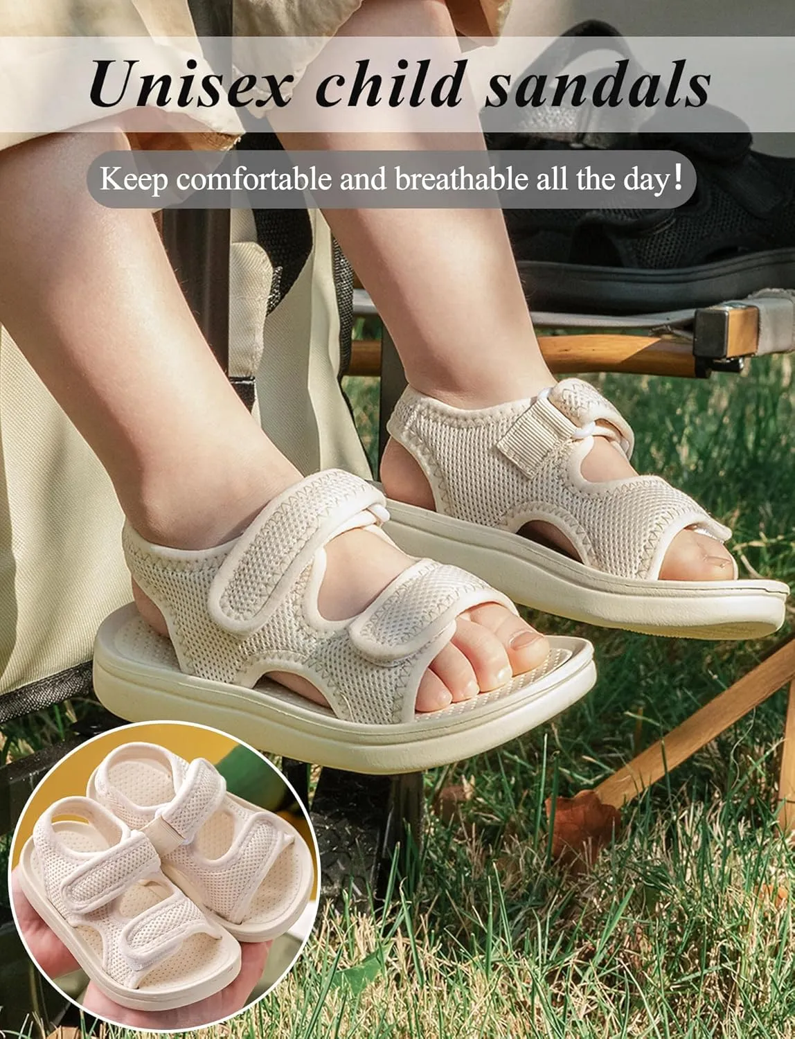 Boys Girls Summer Sandals Double Adjustable Strap Non-Slip Shoes Fashion Open Toe Footwear