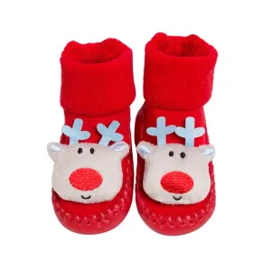 Christmas Baby Socks Toddler Anti-Slip Cotton Winter Slipper Socks Santa Deer Floor Socks Infant Xmas Socks Shoes (Multicolor, 1-2 Years)