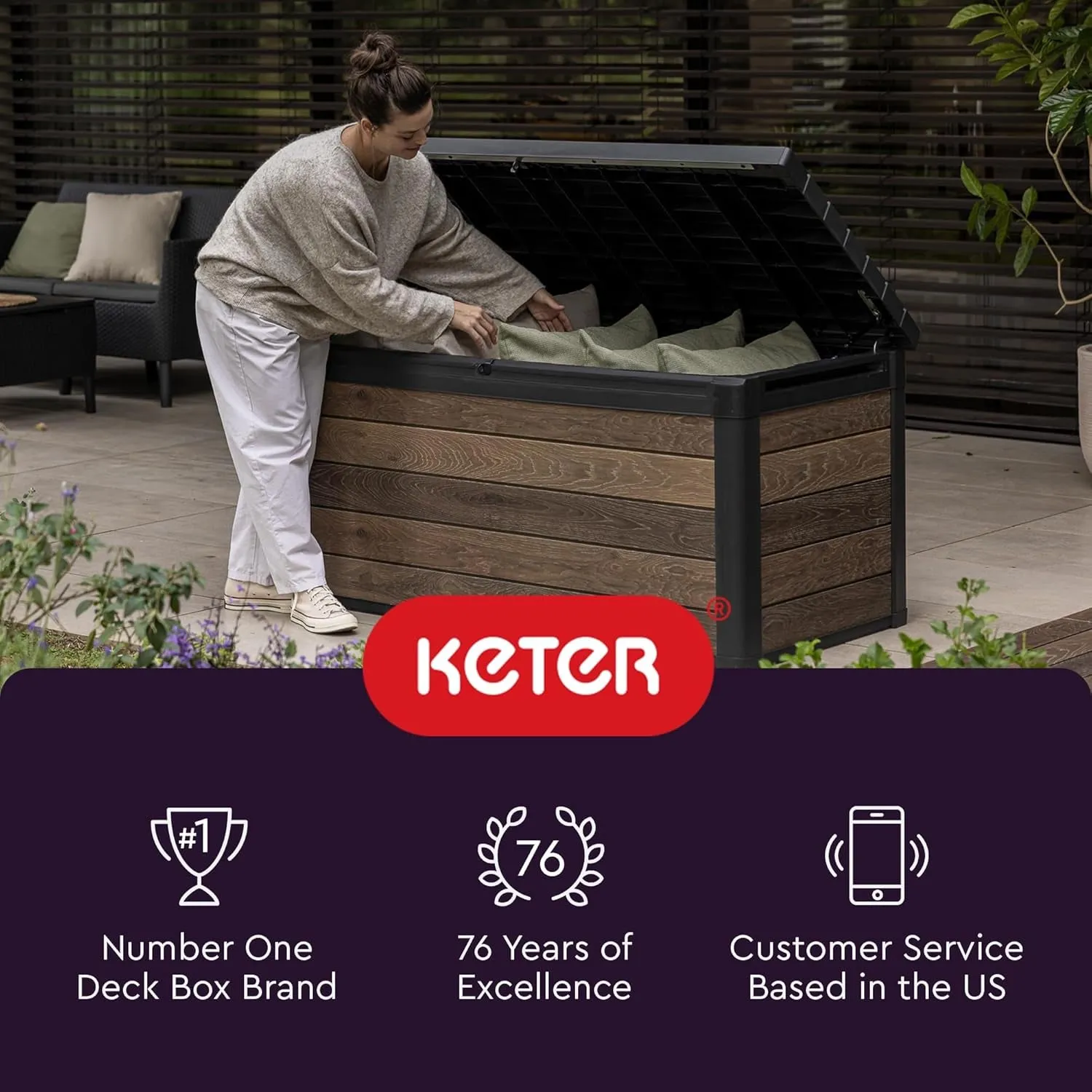 City 30 Gallon Resin Outdoor Storage Box and Patio Furniture Side Table for Pool and Garden Accessories, Dark Grey