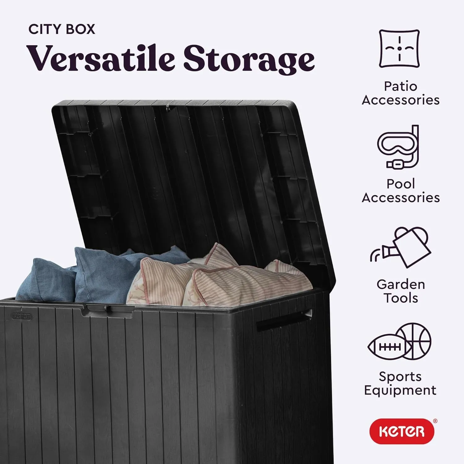 City 30 Gallon Resin Outdoor Storage Box and Patio Furniture Side Table for Pool and Garden Accessories, Dark Grey