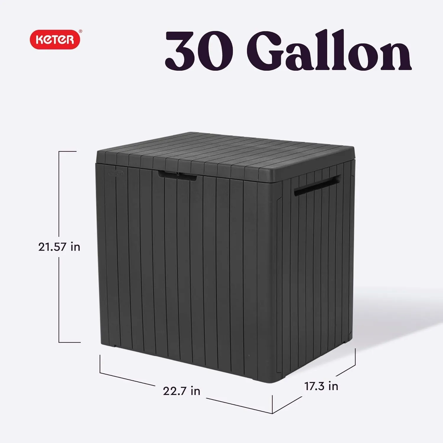 City 30 Gallon Resin Outdoor Storage Box and Patio Furniture Side Table for Pool and Garden Accessories, Dark Grey