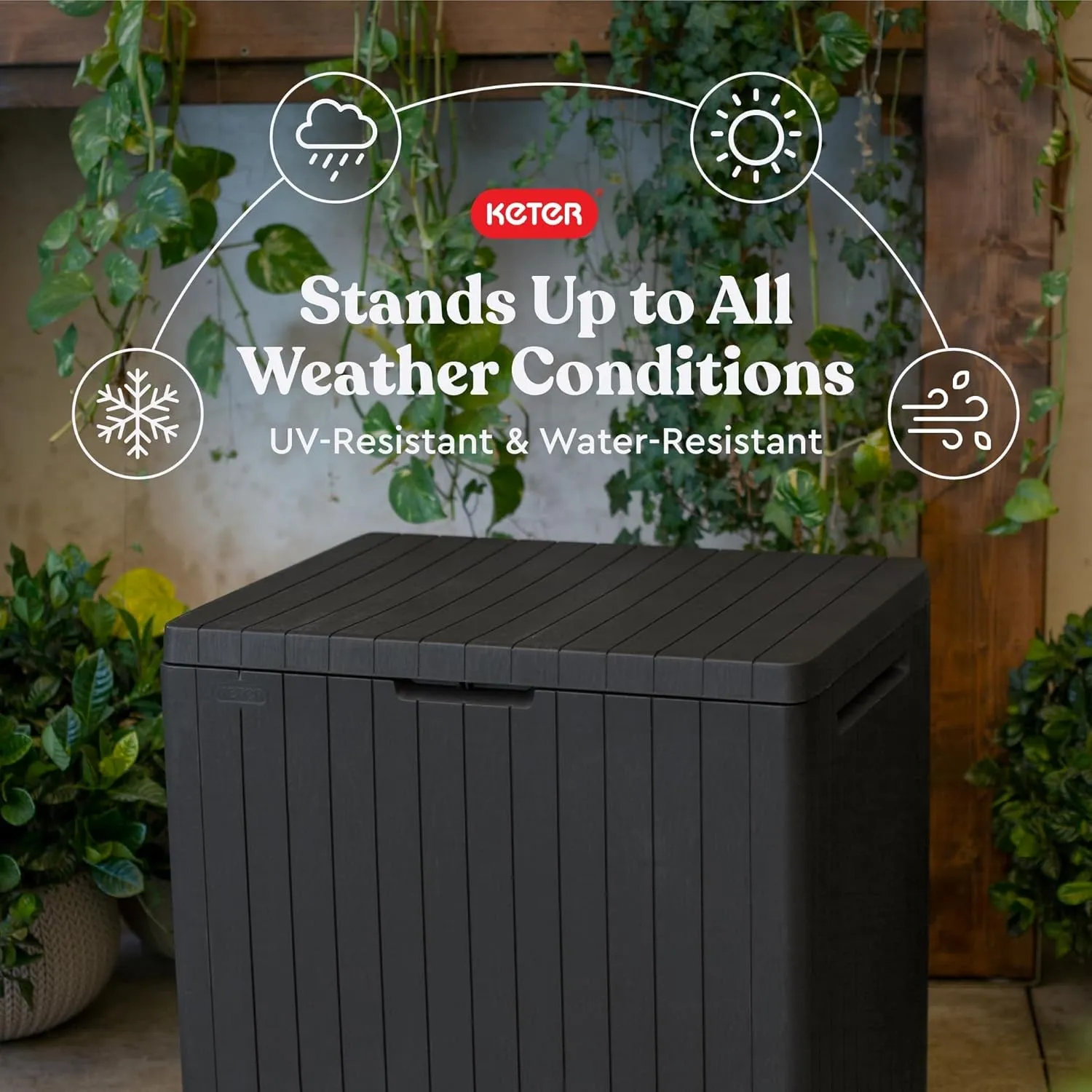 City 30 Gallon Resin Outdoor Storage Box and Patio Furniture Side Table for Pool and Garden Accessories, Dark Grey