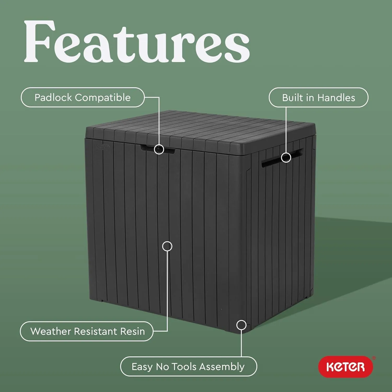 City 30 Gallon Resin Outdoor Storage Box and Patio Furniture Side Table for Pool and Garden Accessories, Dark Grey
