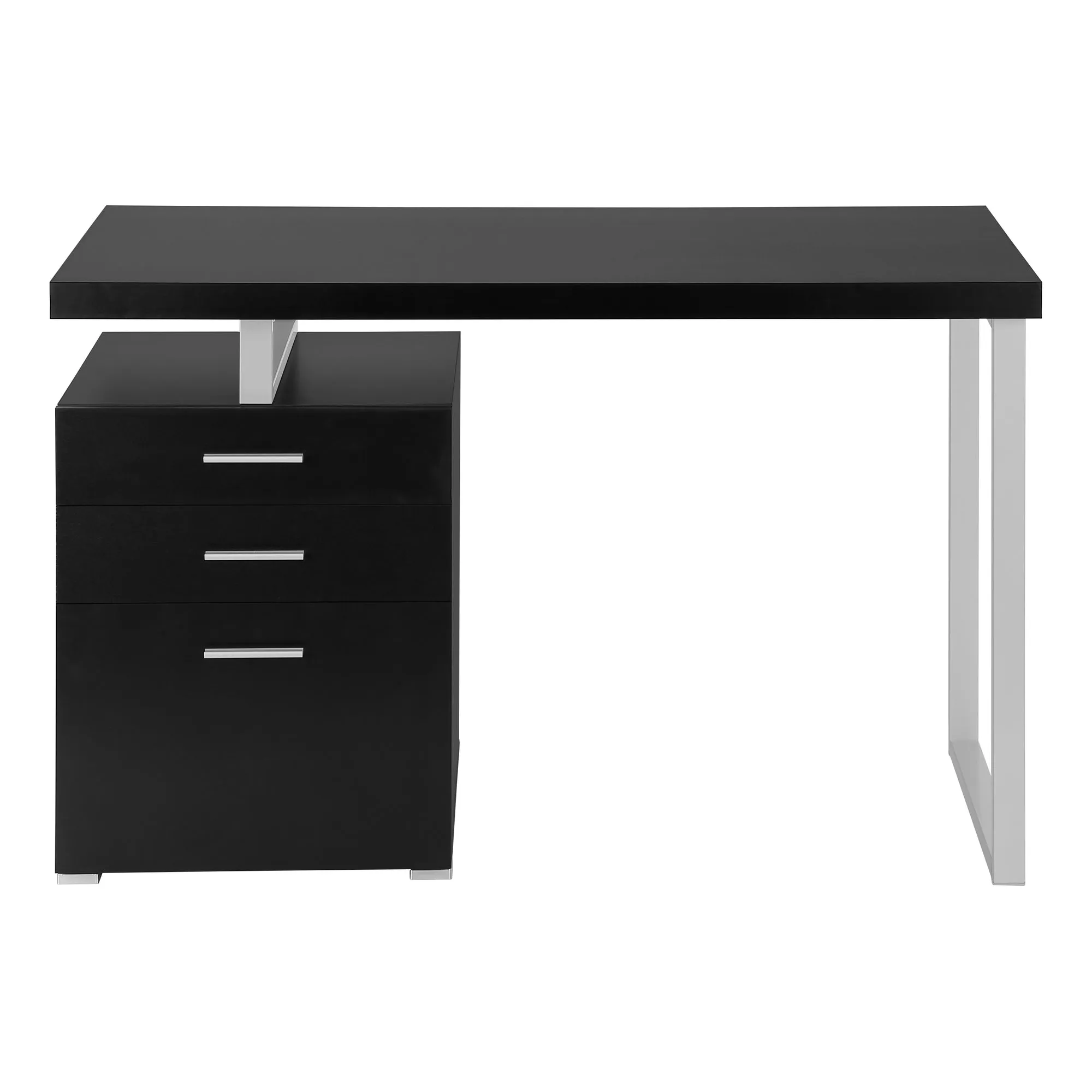 Computer Desk, Home Office, Laptop, Left, Right Set-up, Storage Drawers, 48"l, Work, Black Laminate, Grey Metal, Contemporary, Modern