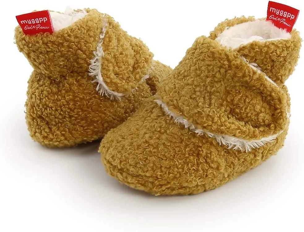COSANKIM Baby Booties Newborn Boys Girls Fleece Boots Non Slip Grippers Stay On Slipper Socks Infant First Walker Winter Warm Crib Shoes
