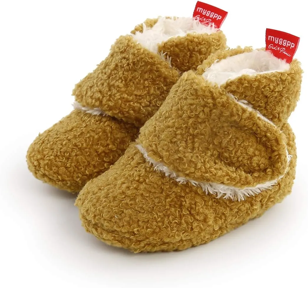 COSANKIM Baby Booties Newborn Boys Girls Fleece Boots Non Slip Grippers Stay On Slipper Socks Infant First Walker Winter Warm Crib Shoes