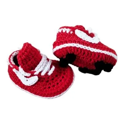 Crochet baby Shoes, Baby Soccer Shoes, Baby's First Cleats, White Red Baby Sports Football, Unisex Cleats (0-3 months)