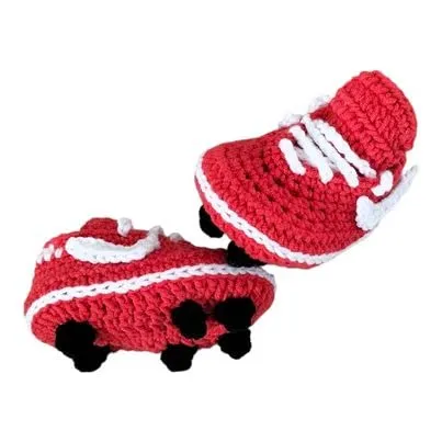 Crochet baby Shoes, Baby Soccer Shoes, Baby's First Cleats, White Red Baby Sports Football, Unisex Cleats (0-3 months)