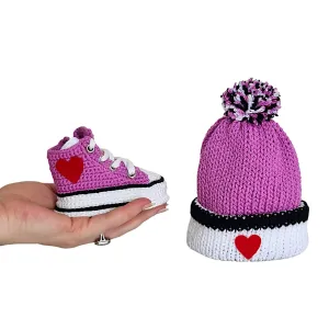 Crochet Lilac Baby Booties and Beanie Set, Soft Cotton Newborn Shoes and Knit Hat, Gender Neutral Baby Gift  Personalized Baby Shower Gifts