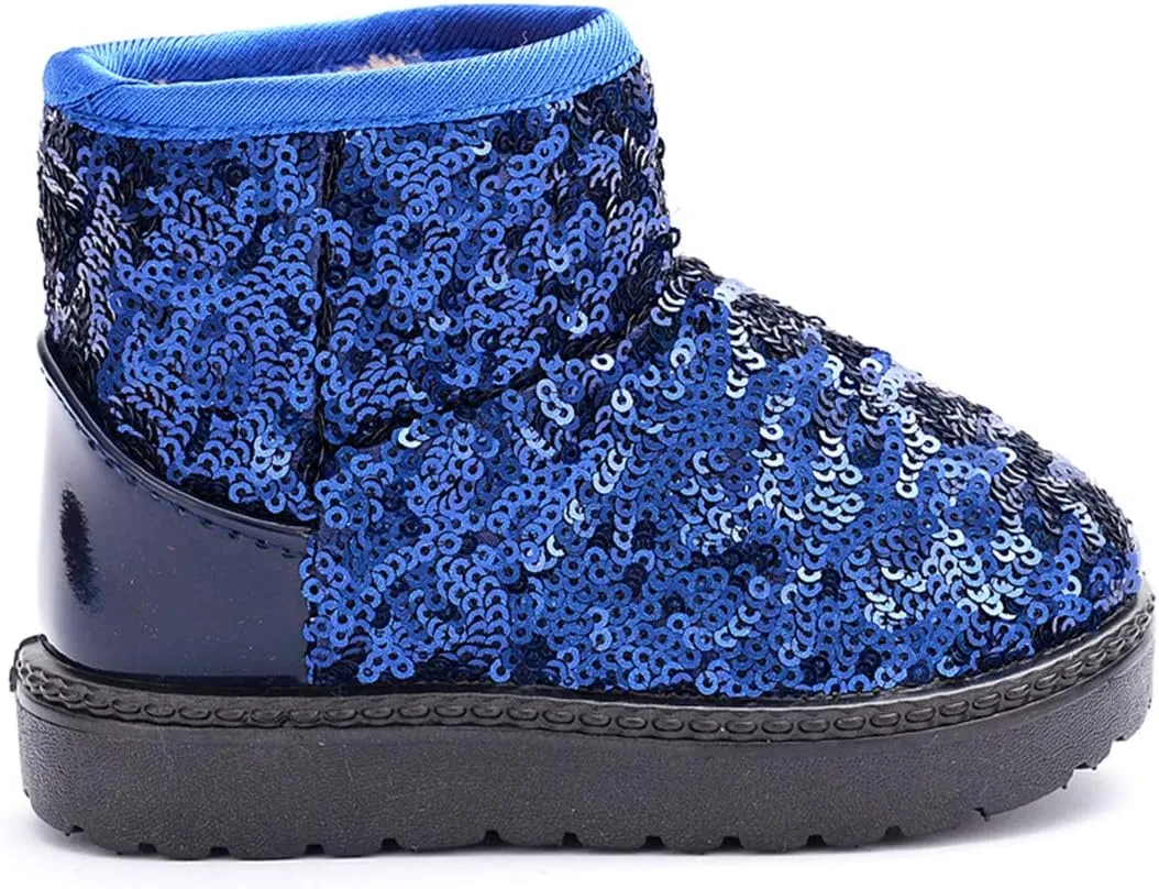 DADAWEN Boy's Girl's Warm Winter Sequin Waterpoof Outdoor Snow Boots