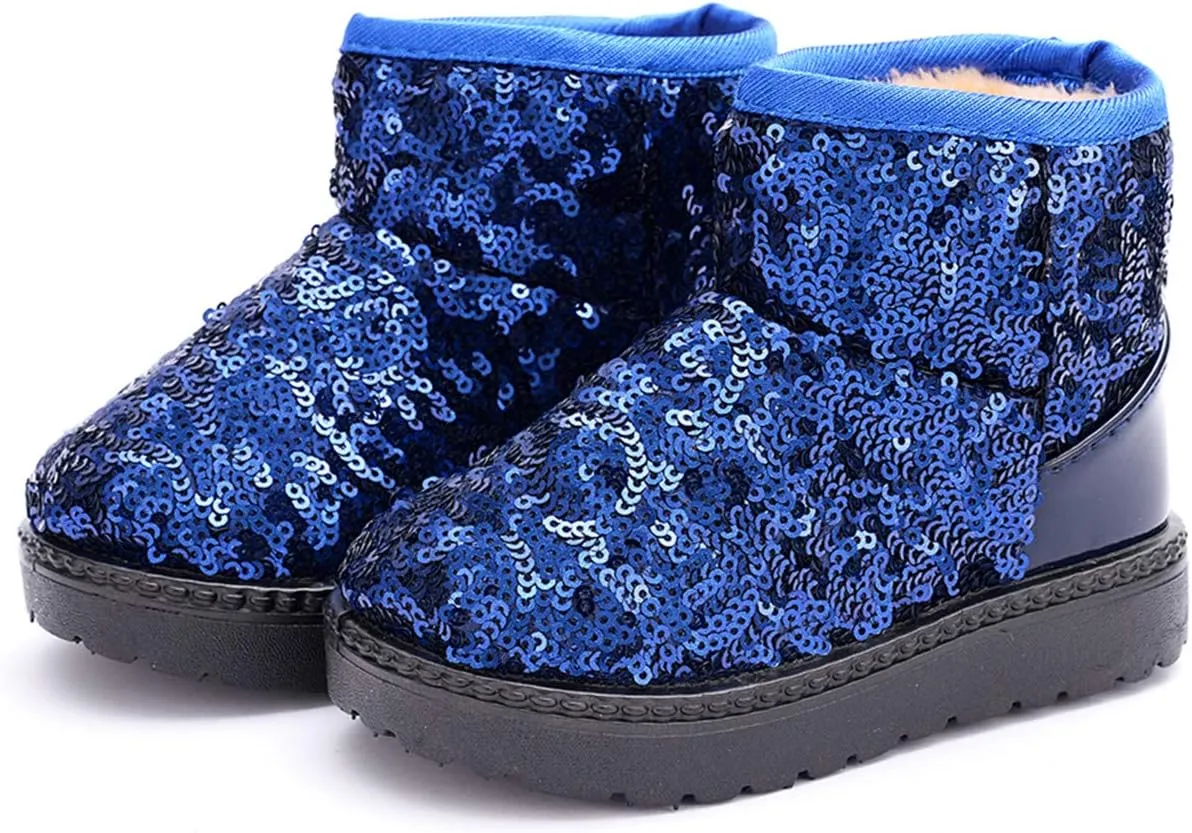 DADAWEN Boy's Girl's Warm Winter Sequin Waterpoof Outdoor Snow Boots