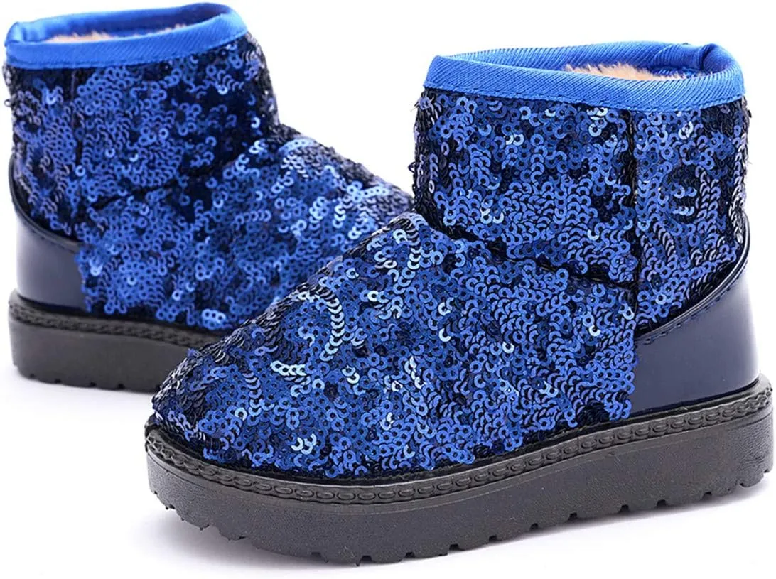 DADAWEN Boy's Girl's Warm Winter Sequin Waterpoof Outdoor Snow Boots