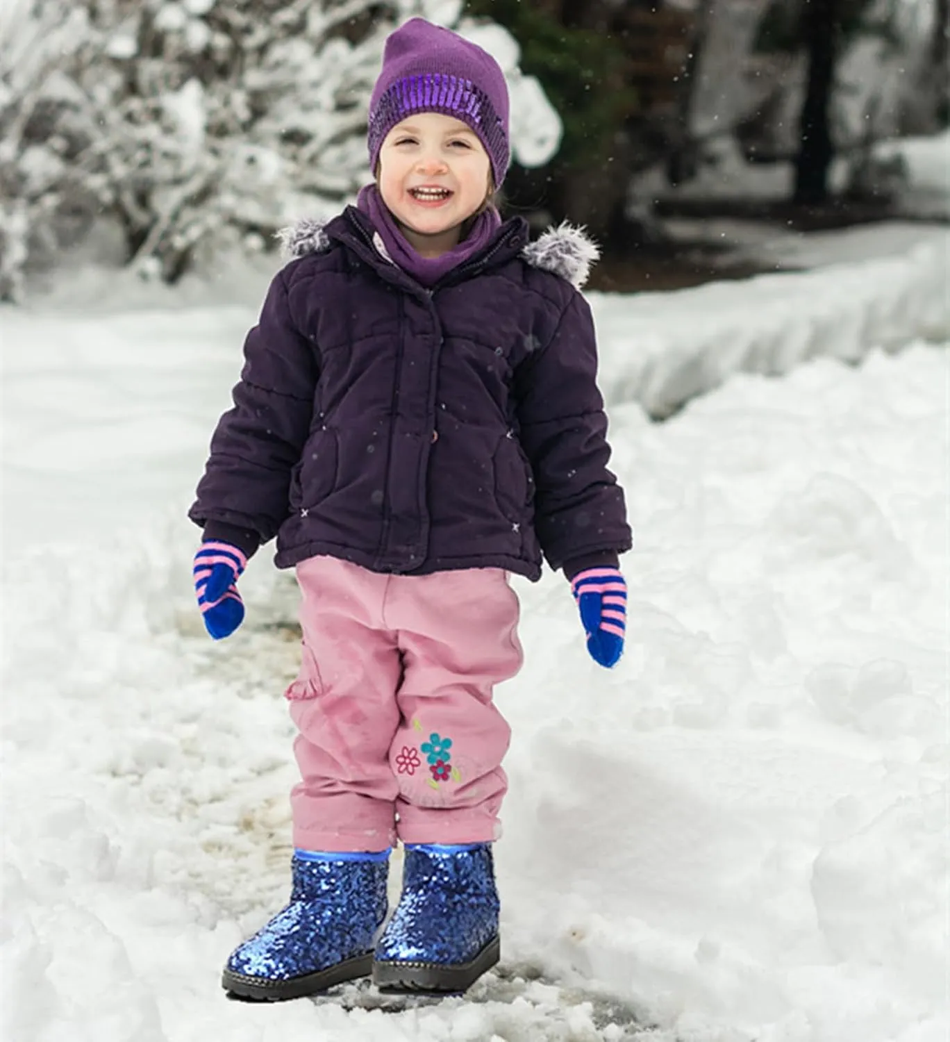 DADAWEN Boy's Girl's Warm Winter Sequin Waterpoof Outdoor Snow Boots