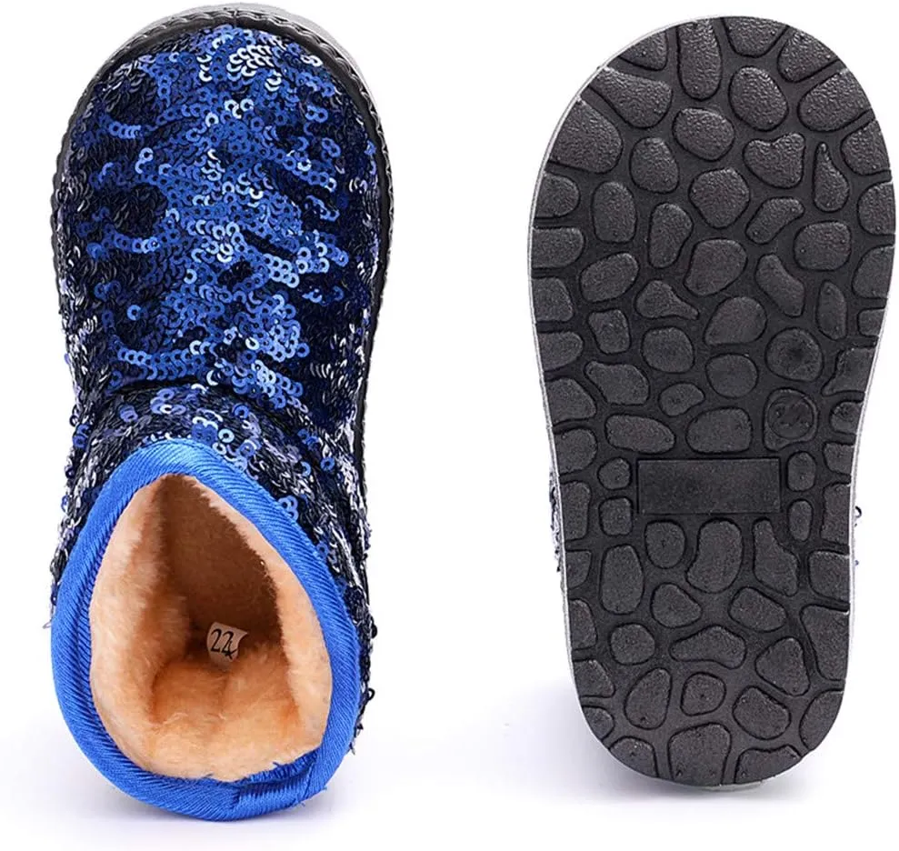 DADAWEN Boy's Girl's Warm Winter Sequin Waterpoof Outdoor Snow Boots