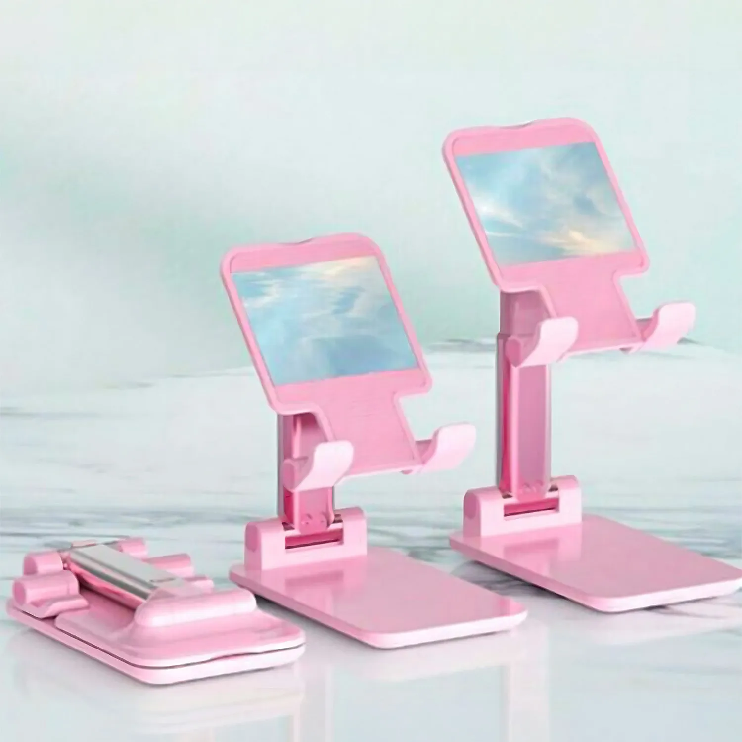 DESKTOP CELL PHONE STAND PHONE HOLDER WITH MIRROR FULL 3-WAY ADJUSTABLE PHONE STAND FOR DESK HEIGHT   ANGLES PERFECT AS DESK ORGANIZERS AND ACCESSORIES