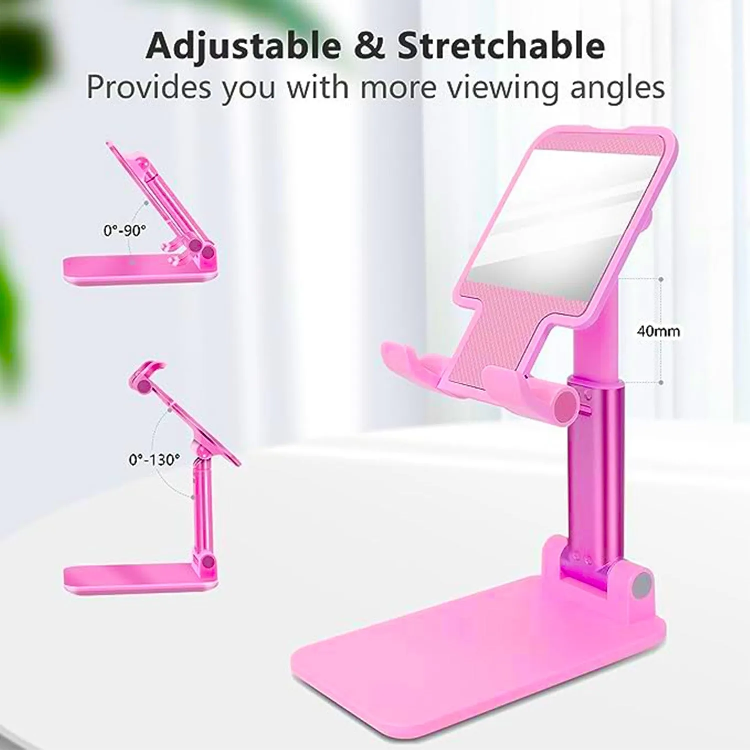 DESKTOP CELL PHONE STAND PHONE HOLDER WITH MIRROR FULL 3-WAY ADJUSTABLE PHONE STAND FOR DESK HEIGHT   ANGLES PERFECT AS DESK ORGANIZERS AND ACCESSORIES