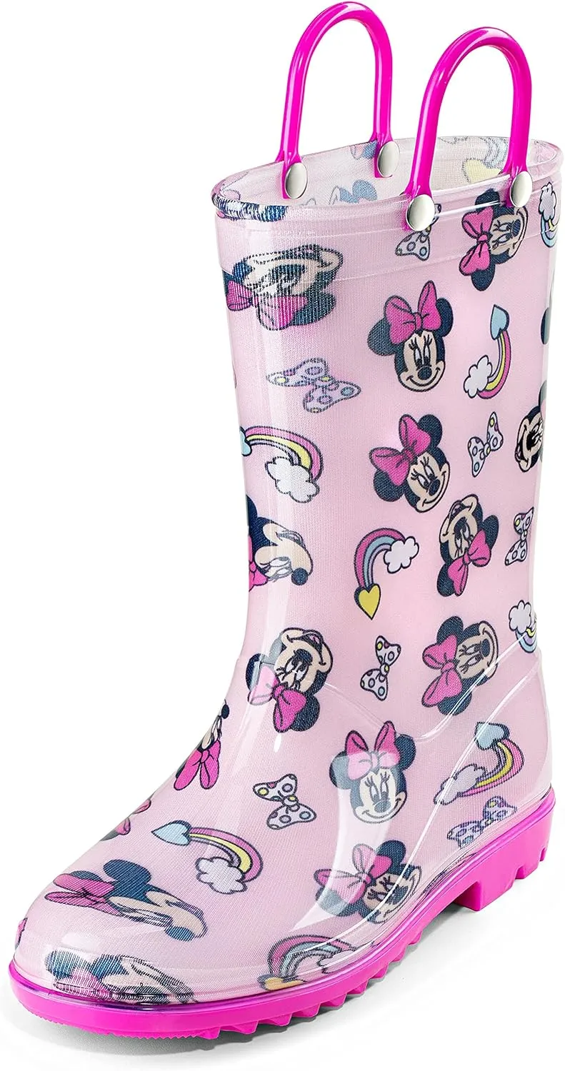Disney Minnie Mouse Girls' Waterproof PVC Rain Boots with Easy-On Handles  Toddler & Little Kid Sizes