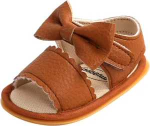 EnJoCho Baby Girls Summer Sole Walking Sandals Soft Shoes Flat Non-Slip Bow Boys Rubber Baby Shoes Children Summer Sandals (Brown, 11-6m)