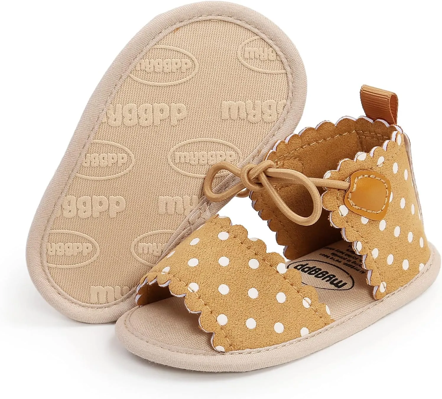 EnJoCho Cute Dots Lace-ups Flat Walking Rubber Sandals Soft Sole Shoes Non-Slip Baby Girls Baby Lightwight Shoes (Yellow, 13-18M)