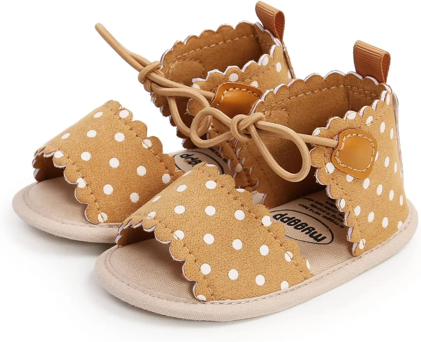 EnJoCho Cute Dots Lace-ups Flat Walking Rubber Sandals Soft Sole Shoes Non-Slip Baby Girls Baby Lightwight Shoes (Yellow, 13-18M)