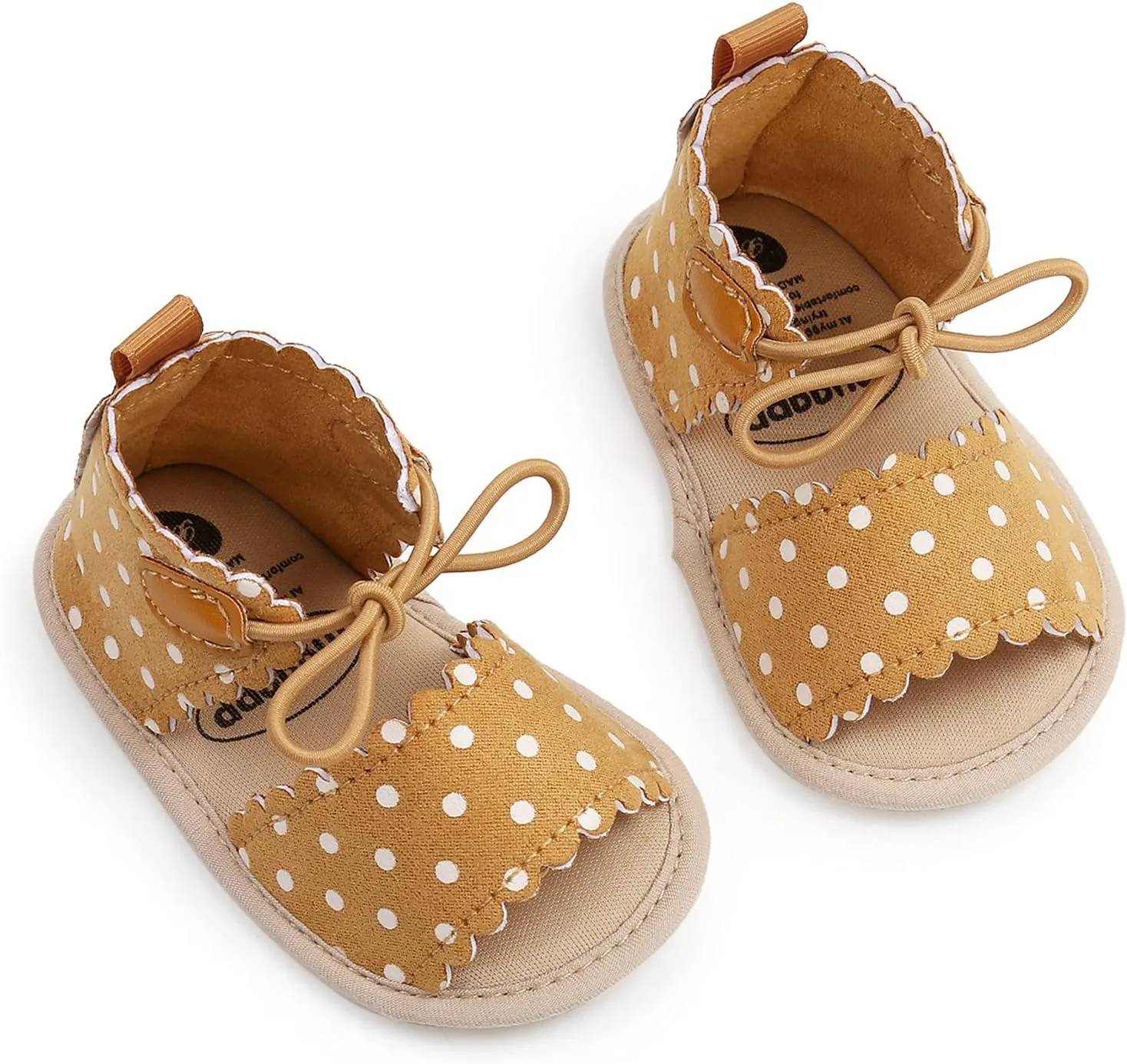 EnJoCho Cute Dots Lace-ups Flat Walking Rubber Sandals Soft Sole Shoes Non-Slip Baby Girls Baby Lightwight Shoes (Yellow, 13-18M)