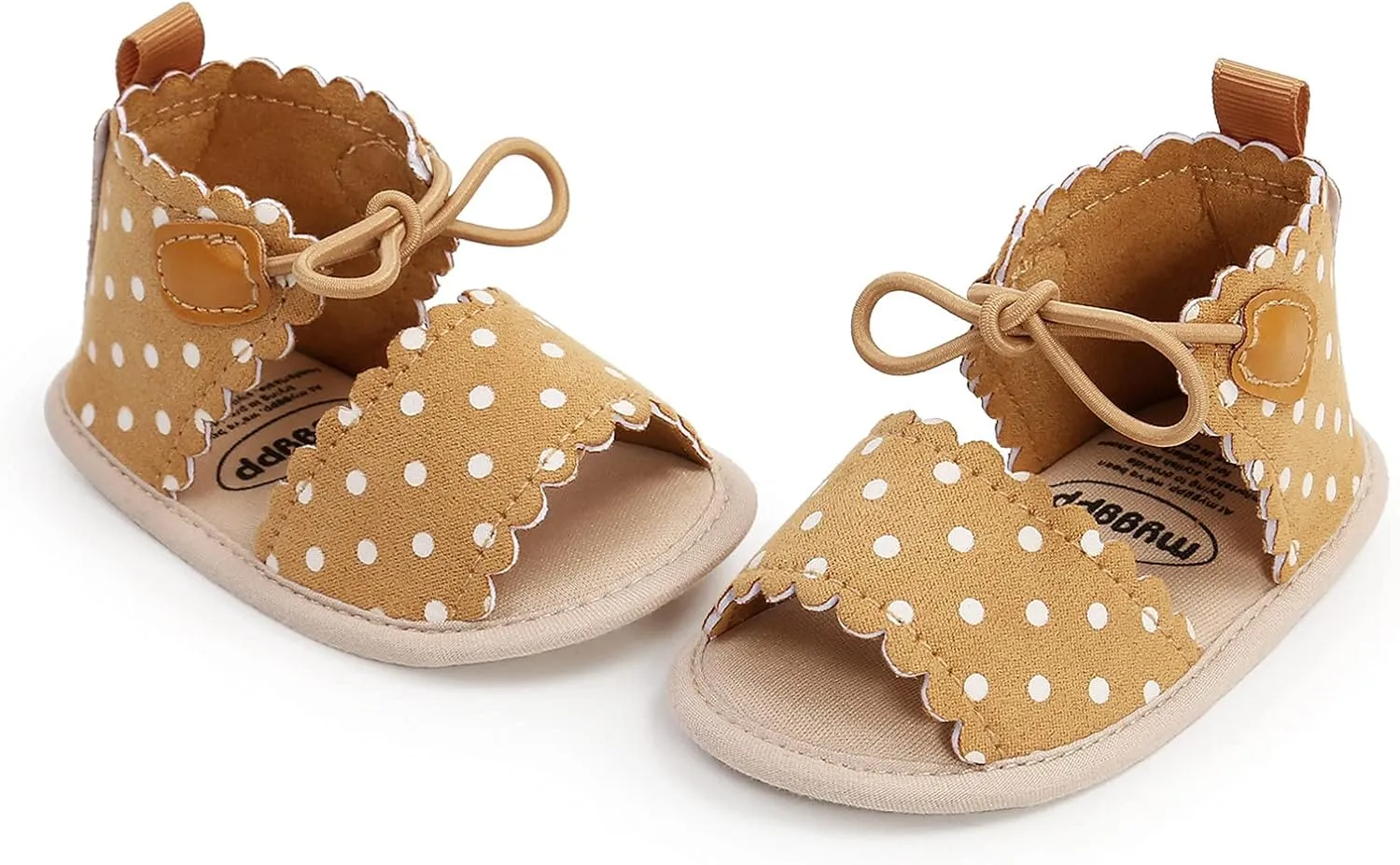 EnJoCho Cute Dots Lace-ups Flat Walking Rubber Sandals Soft Sole Shoes Non-Slip Baby Girls Baby Lightwight Shoes (Yellow, 13-18M)