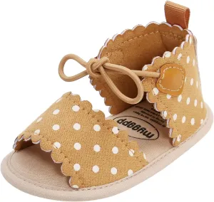 EnJoCho Cute Dots Lace-ups Flat Walking Rubber Sandals Soft Sole Shoes Non-Slip Baby Girls Baby Lightwight Shoes (Yellow, 13-18M)