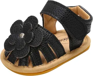 EnJoCho Cute Sandals Soft Baby Flower Girls Non-Slip Flat Rubber Sole Shoes Walking Boys Baby Lightwight Shoes (Black, 1@mm)